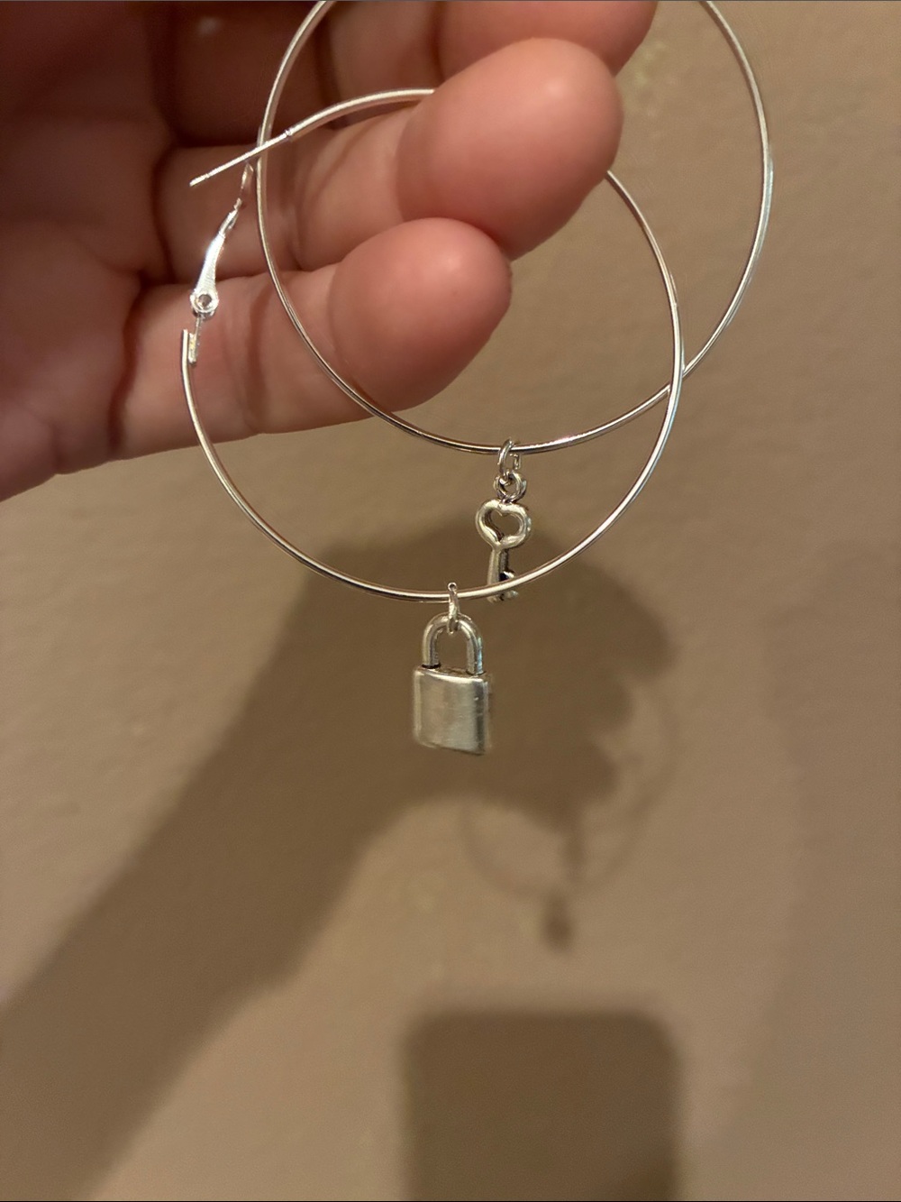 Lightweight Hypoallergenic 50mm Hoop Earrings with Lock and Key Charms